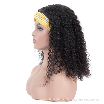 Huashuo Full Machine Made Jerry Curky Headband Human Hair Wig For Black  Women